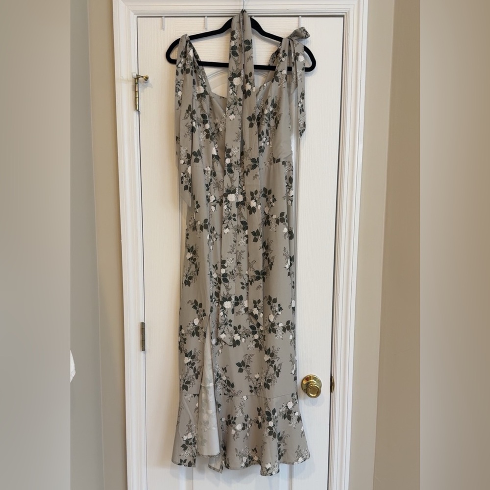 Floral Tie-Shoulder Maxi Dress in Taupe